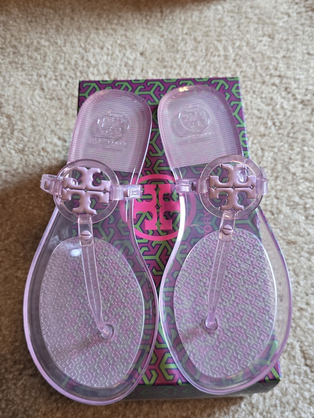 Tory Burch Pink Jelly Logo Thong Sandals